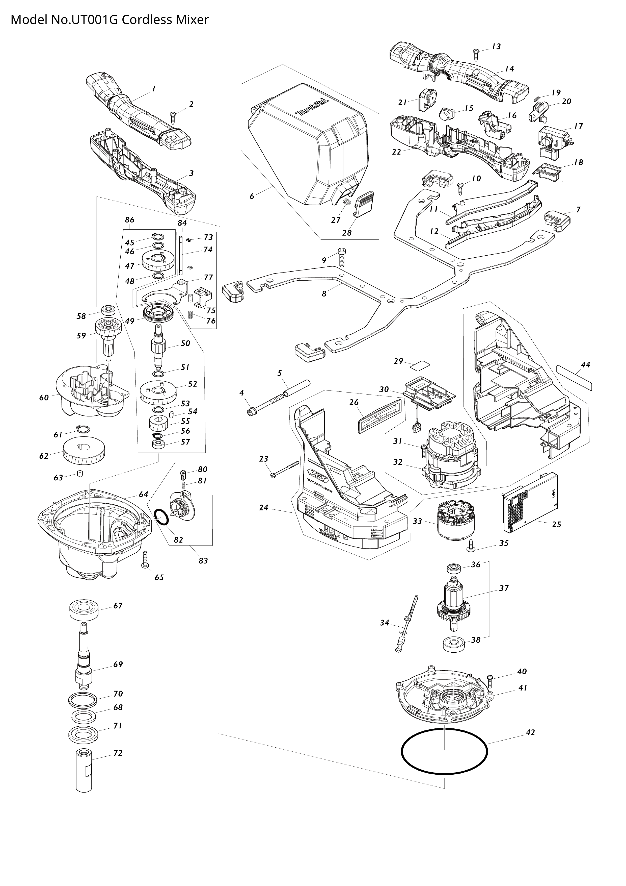 Makita UT001G — сборочный чертёж, лист 1, деталь 122D95-8 поз. 006