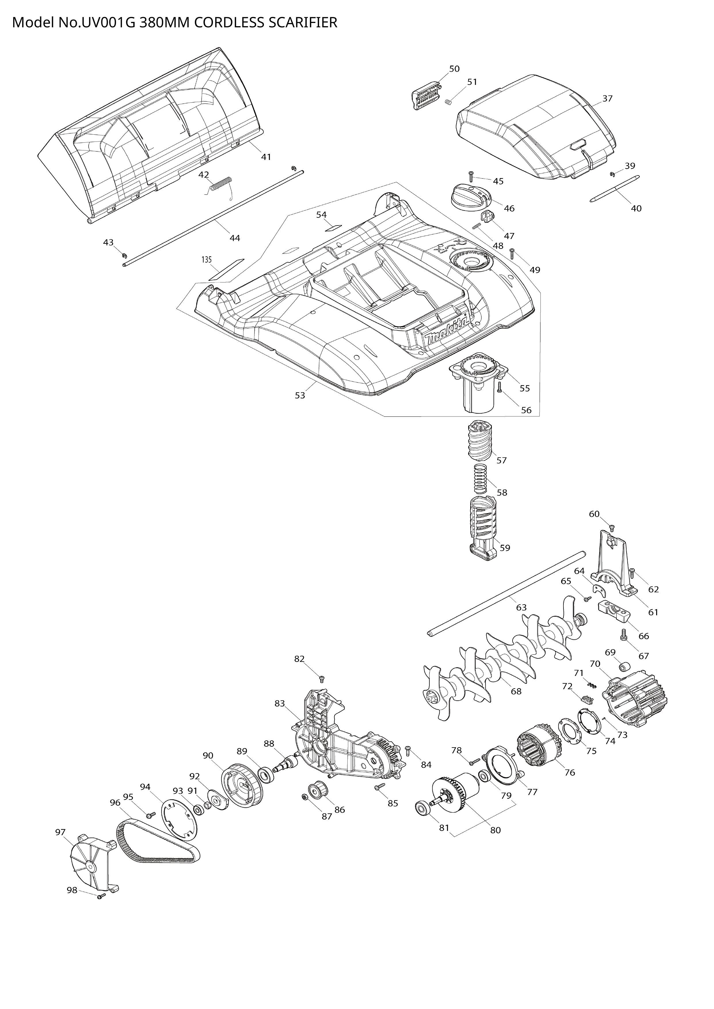 Makita UV001G — сборочный чертёж, лист 2, деталь 413R76-0 поз. 066