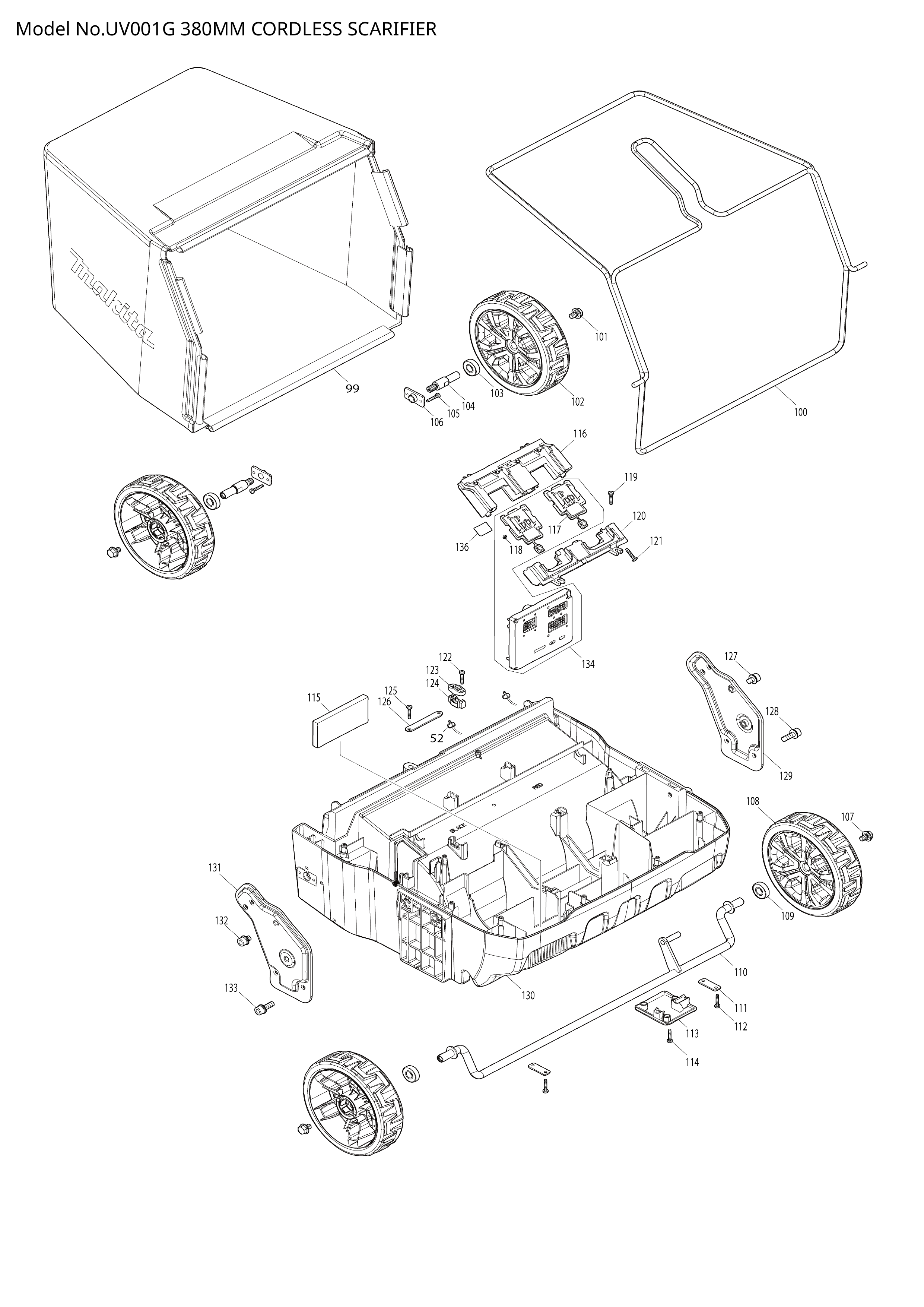 Makita UV001G — сборочный чертёж, лист 3, деталь 347B46-0 поз. 126