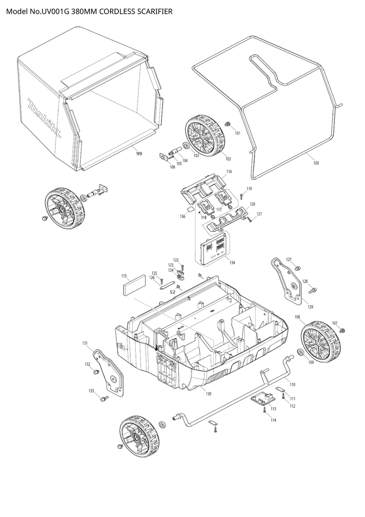 Makita UV001G — сборочный чертёж, лист 3, деталь 347B42-8 поз. 129