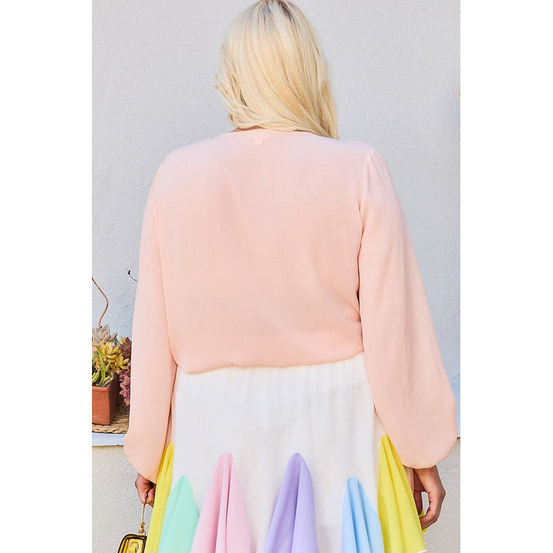 V Neck Bubble Sleeve Solid Top