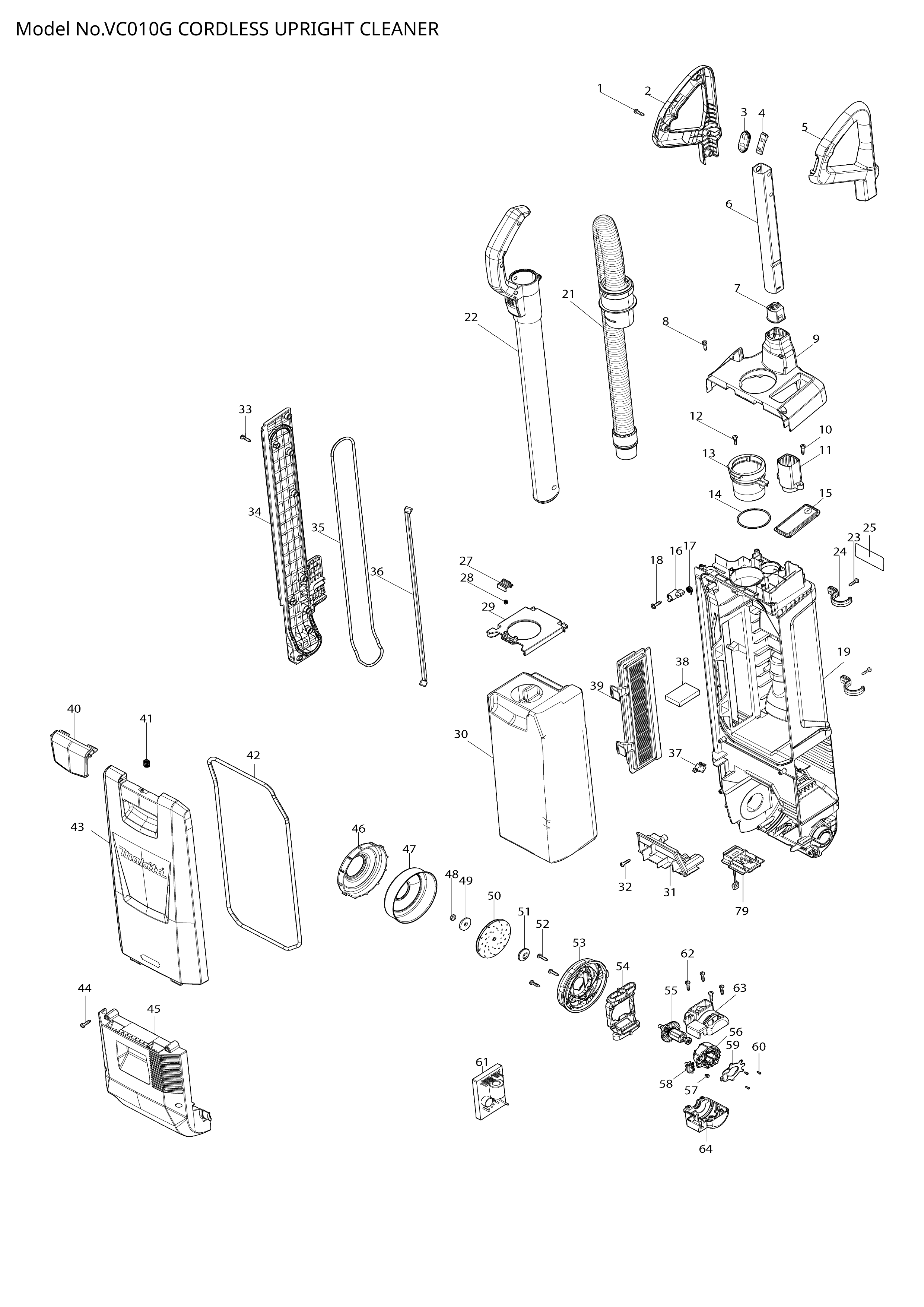 Makita VC010G — сборочный чертёж, лист 1, деталь 422A29-6 поз. 035