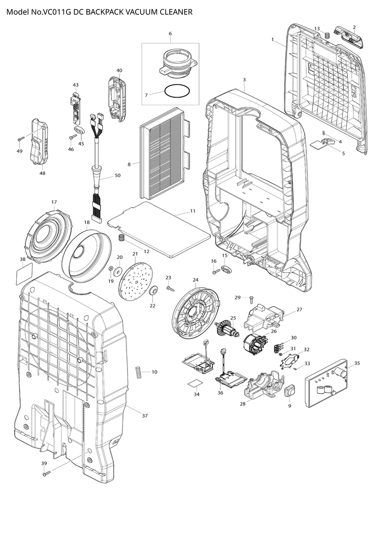 Makita VC011G — сборочный чертёж, лист 1, деталь 422A83-0 поз. 017