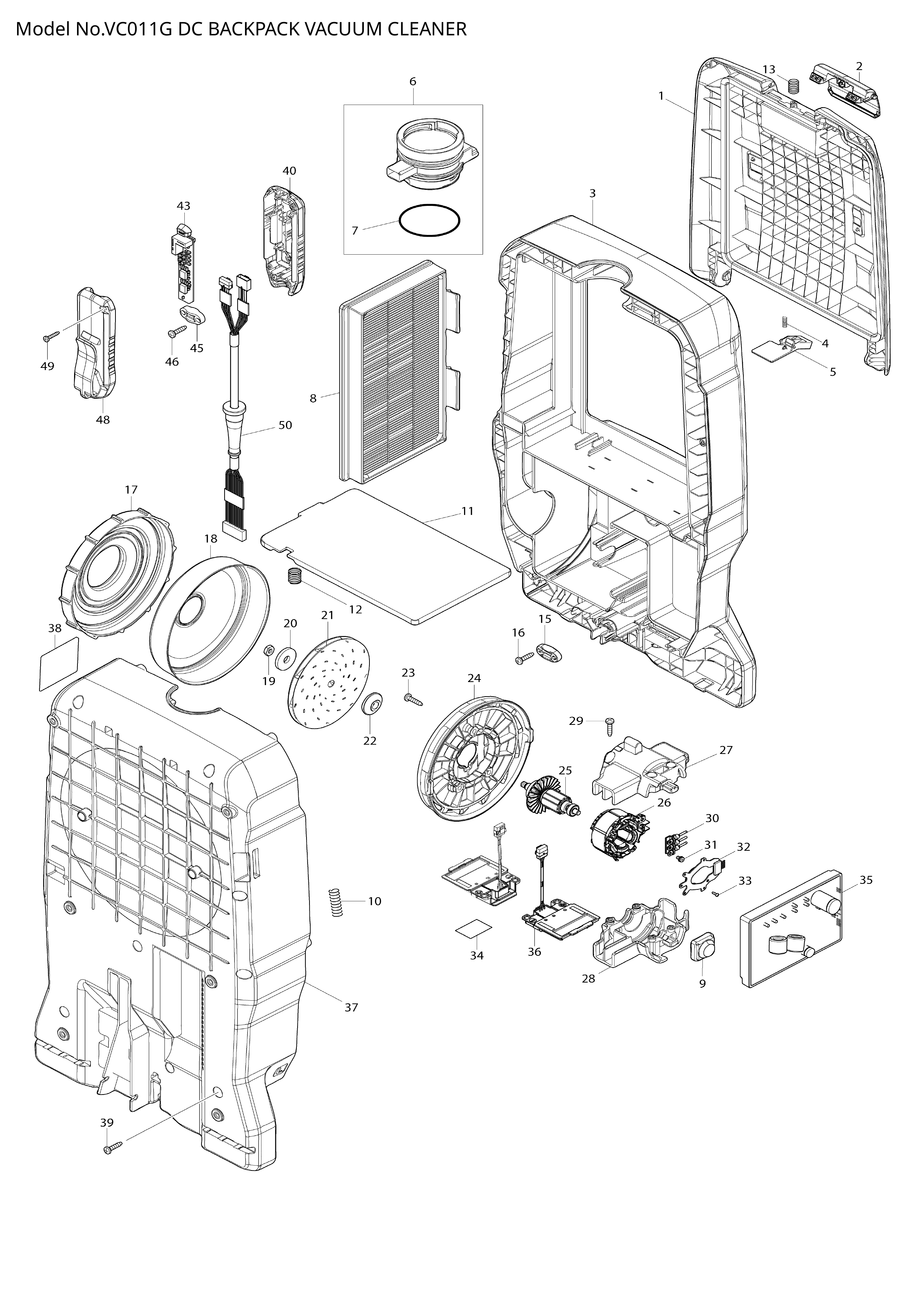 Makita VC011G — сборочный чертёж, лист 1, деталь 413U78-4 поз. 024
