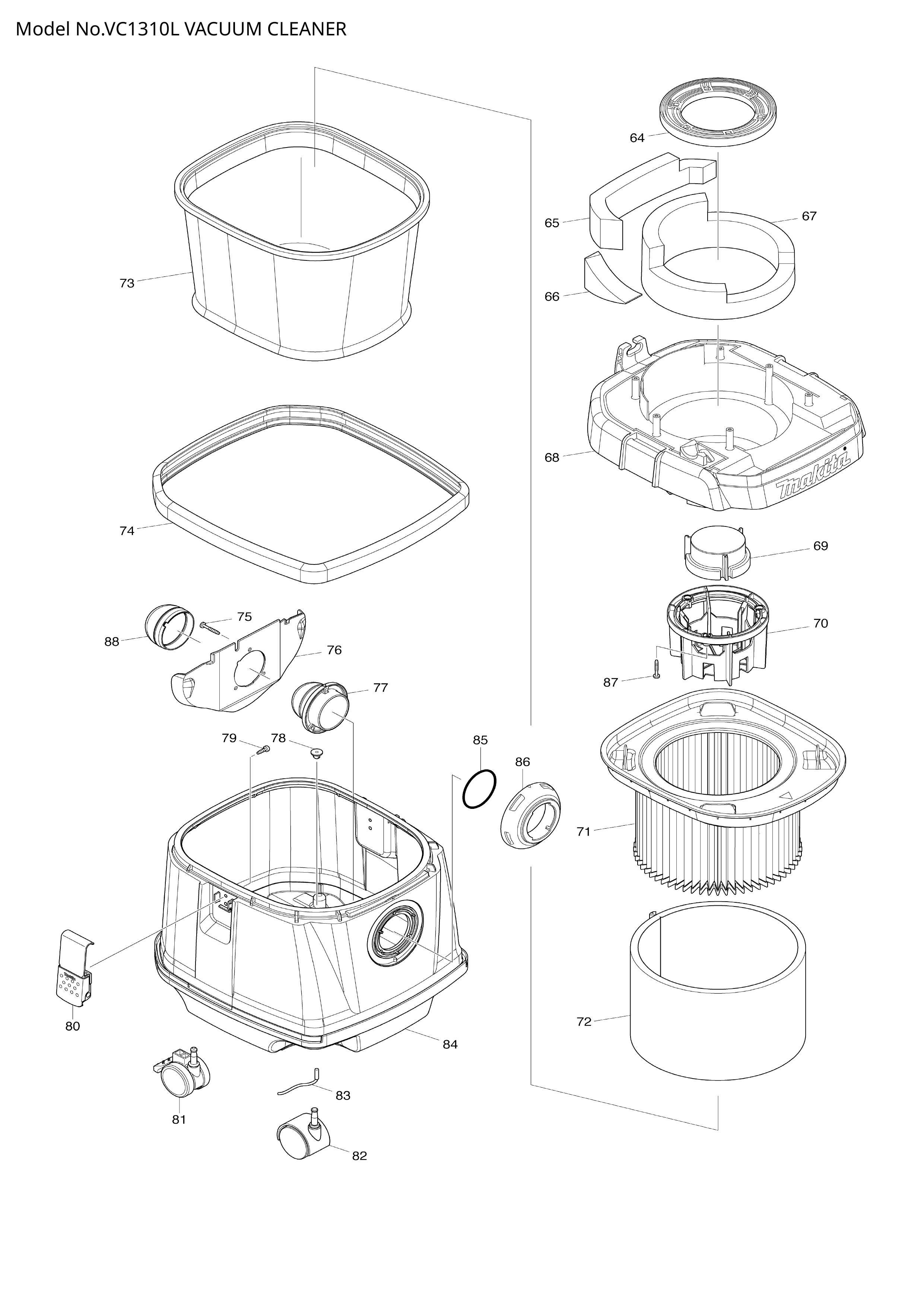 Makita VC1310L — сборочный чертёж, лист 2, деталь 423396-6 поз. 065