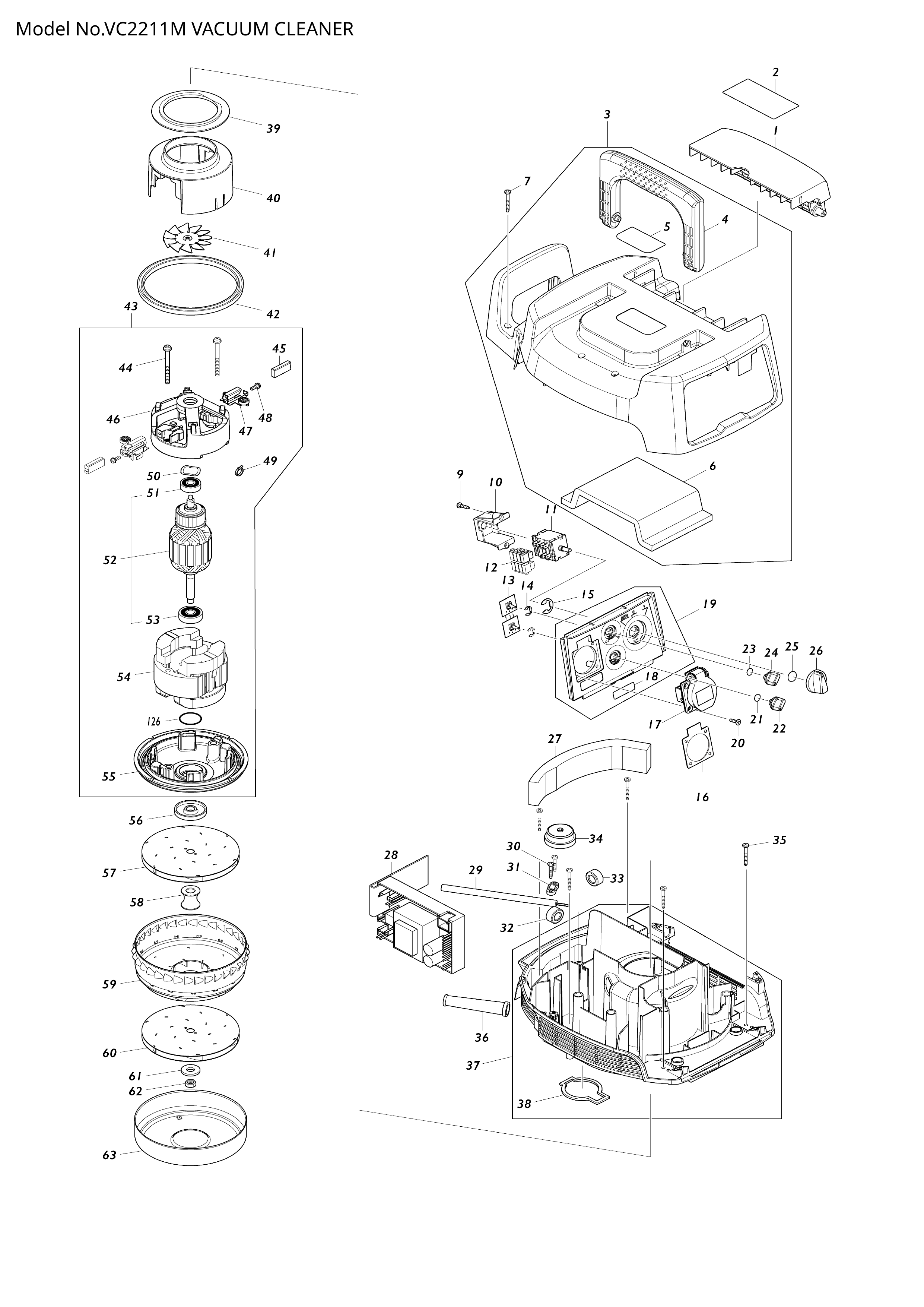 Makita VC2211M — сборочный чертёж, лист 1, деталь 423450-6 поз. 027