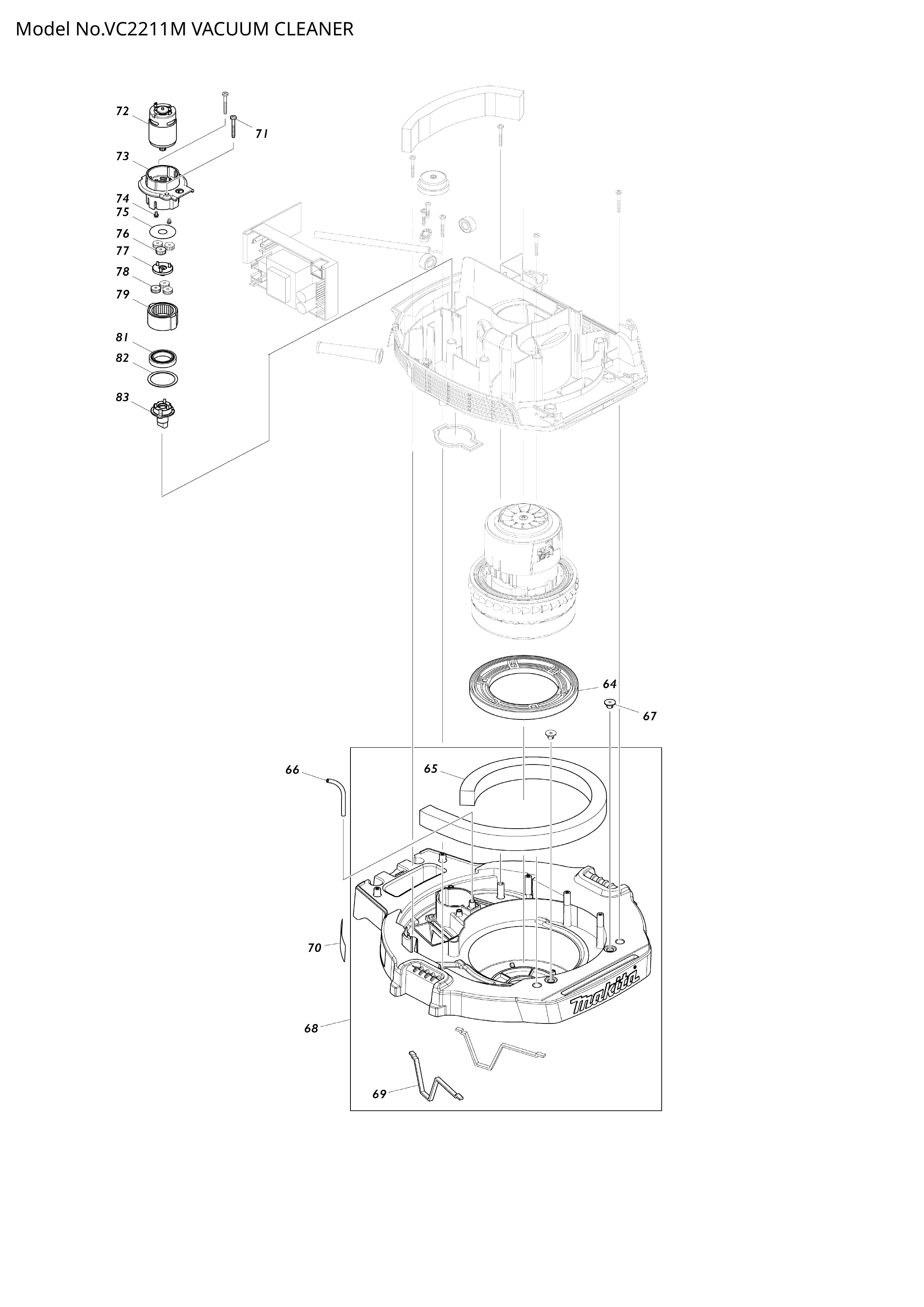 Makita VC2211M — сборочный чертёж, лист 2, деталь 423450-6 поз. 027
