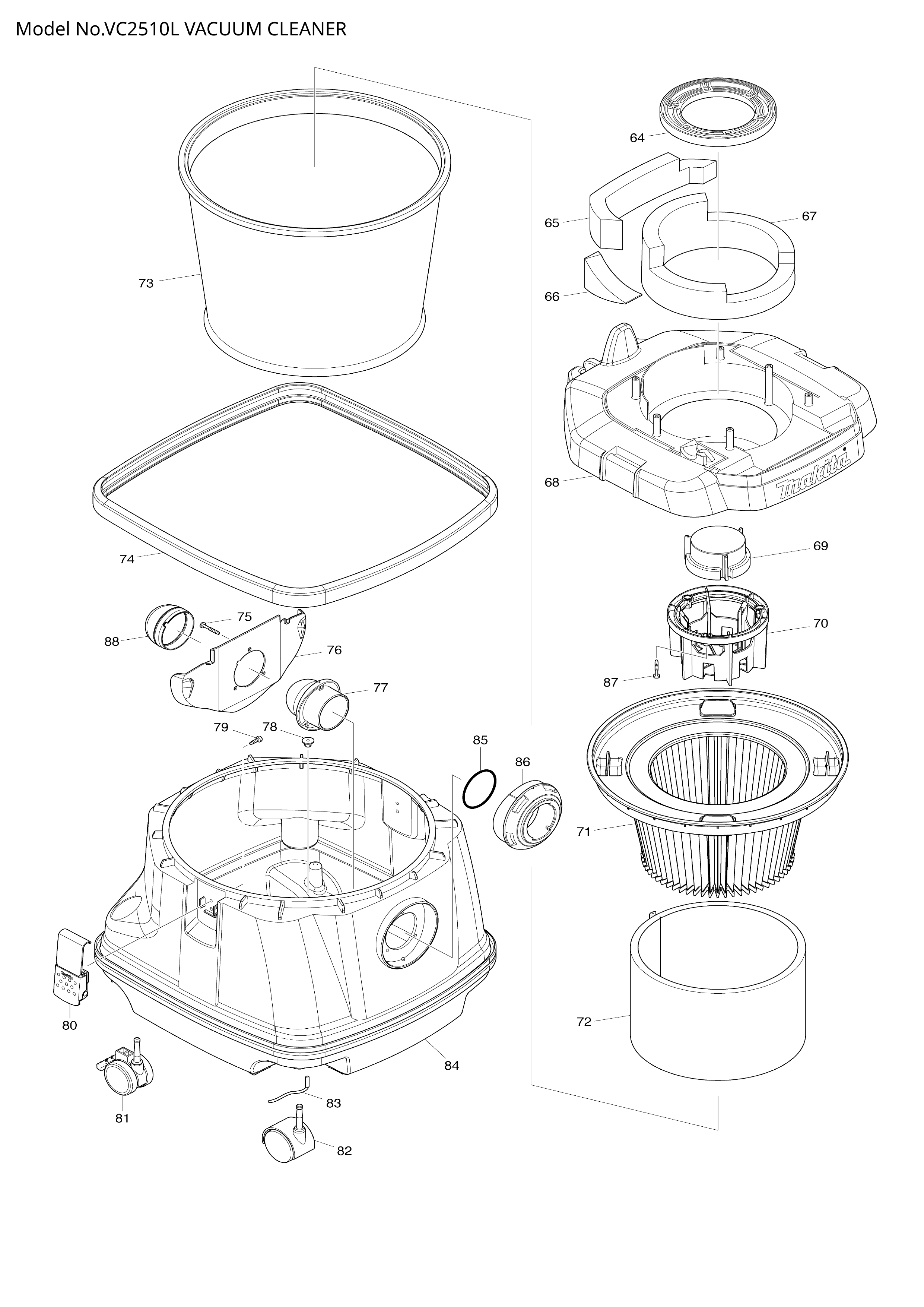Makita VC2510L — сборочный чертёж, лист 2, деталь 140280-7 поз. 073-1