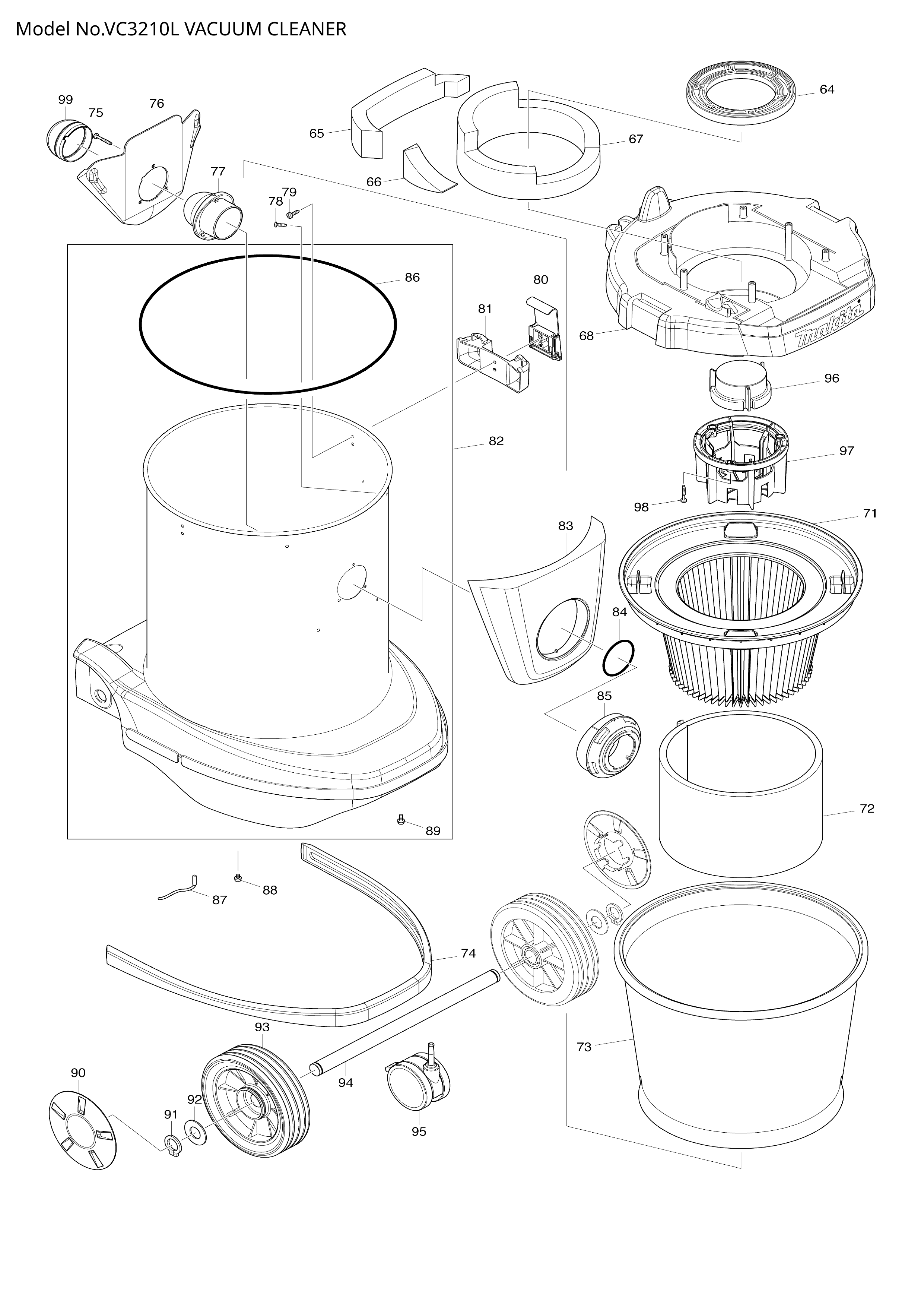 Makita VC3210L — сборочный чертёж, лист 2, деталь 140312-0 поз. 073-1