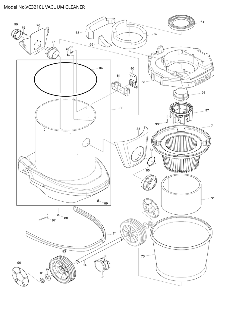 Makita VC3210L — сборочный чертёж, лист 2, деталь 140312-0 поз. 073-1