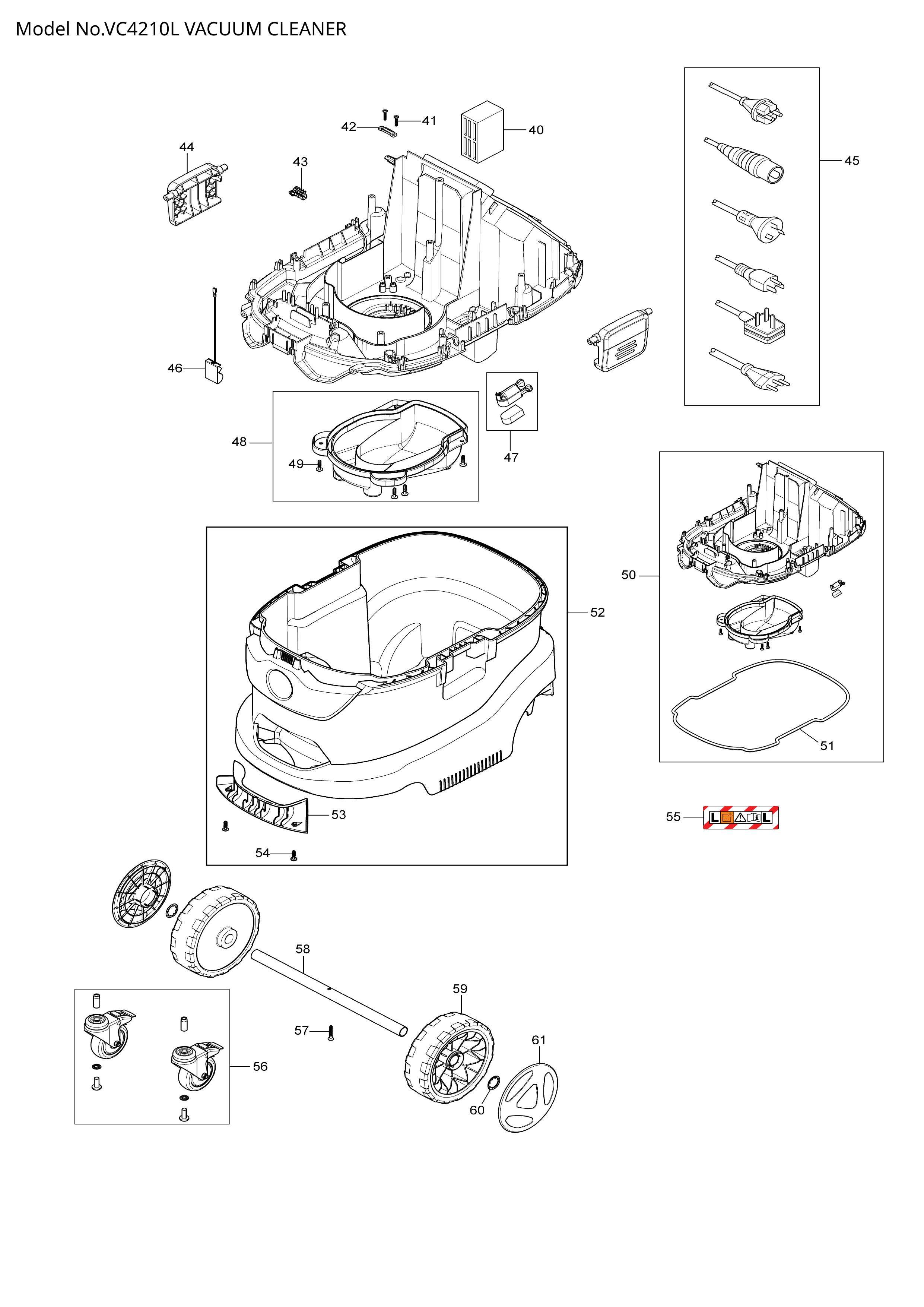 Makita VC4210L — сборочный чертёж, лист 2, деталь W107415090 поз. 029