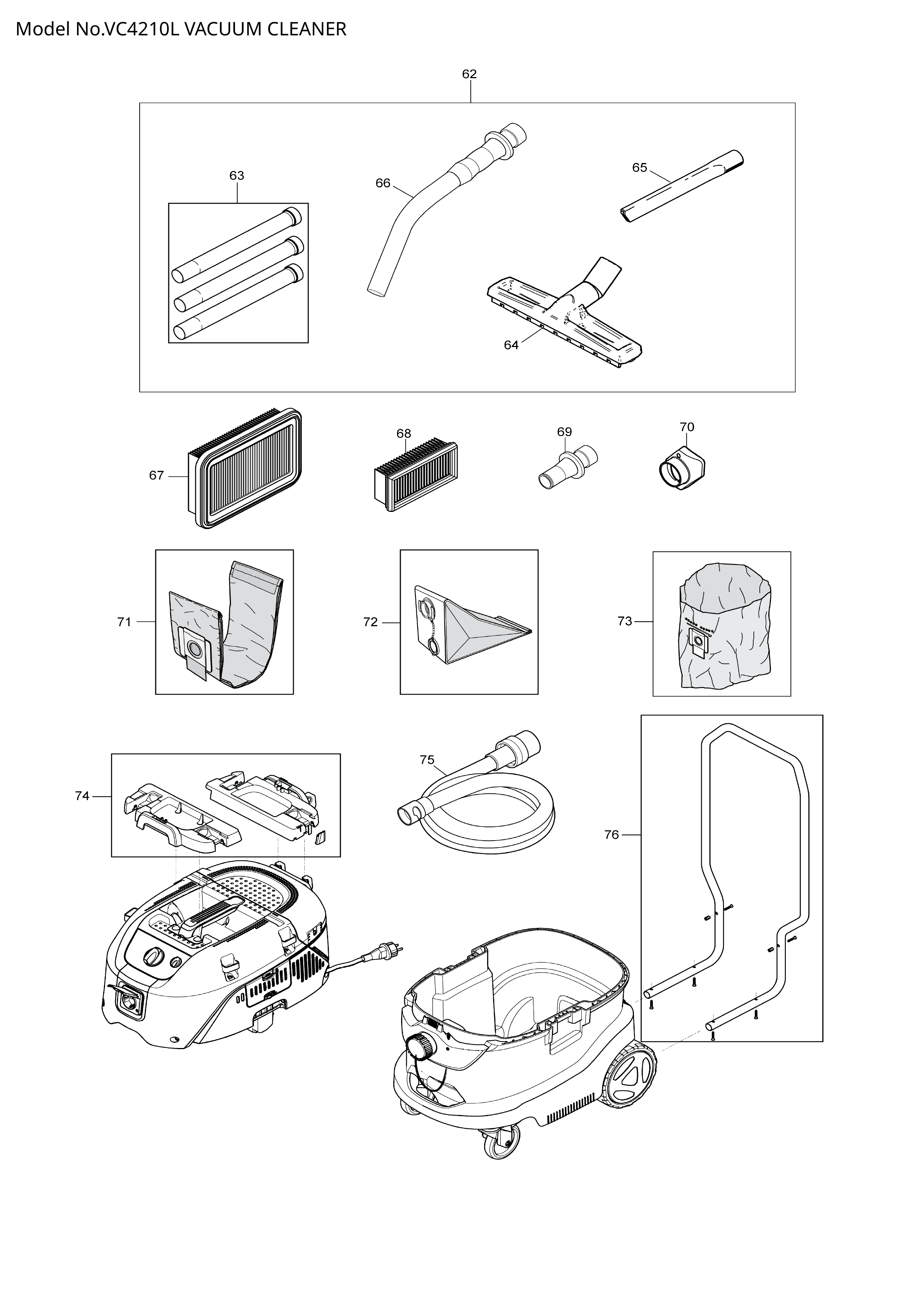 Makita VC4210L — сборочный чертёж, лист 3, деталь W107415090 поз. 029