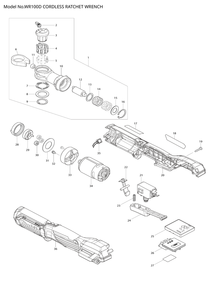 Makita WR100D — сборочный чертёж, лист 1, деталь 629413-2 поз. 034