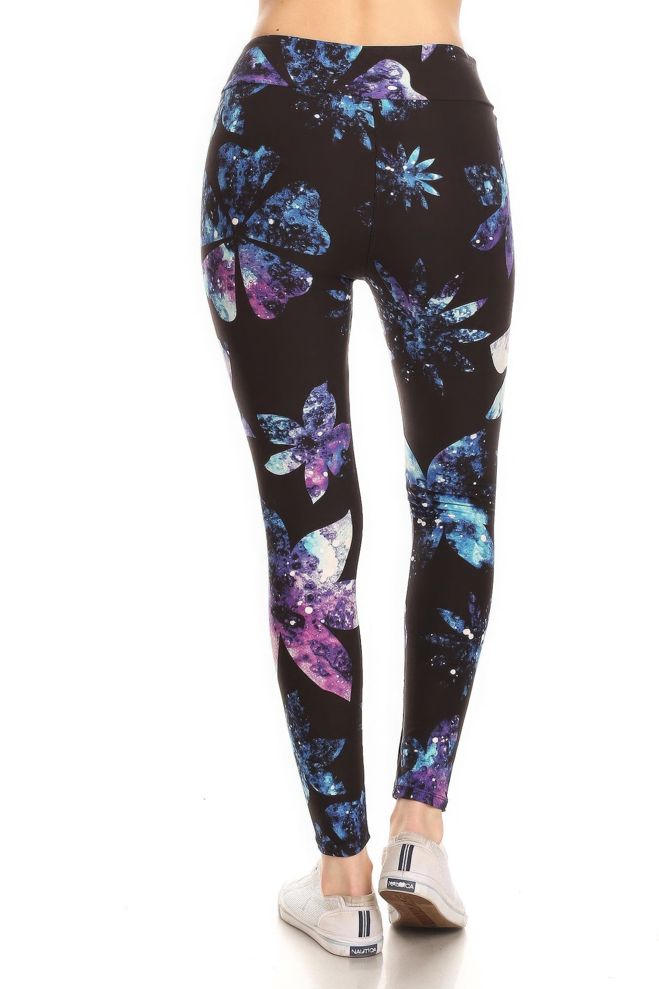 Yoga Style Banded Lined Galaxy Silhouette Floral Print, Full Length Leggings In A Slim Fitting Style With A Banded High Waist