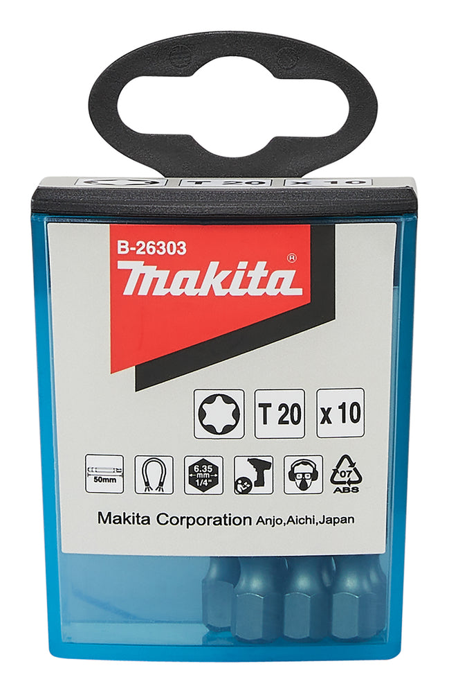 Ny äkta Makita B-26303 Skruv Bit Flip Top Case T20X50mm 10st