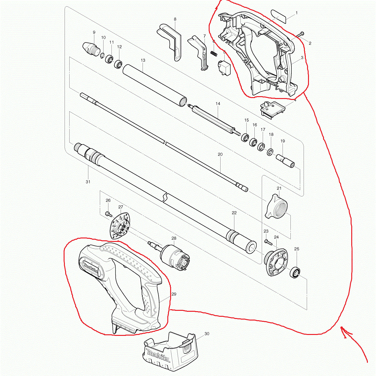 Новый оригинальный комплект корпуса Makita 187351-9 для BVR350 BVR450 BVR850 TEC. 93889