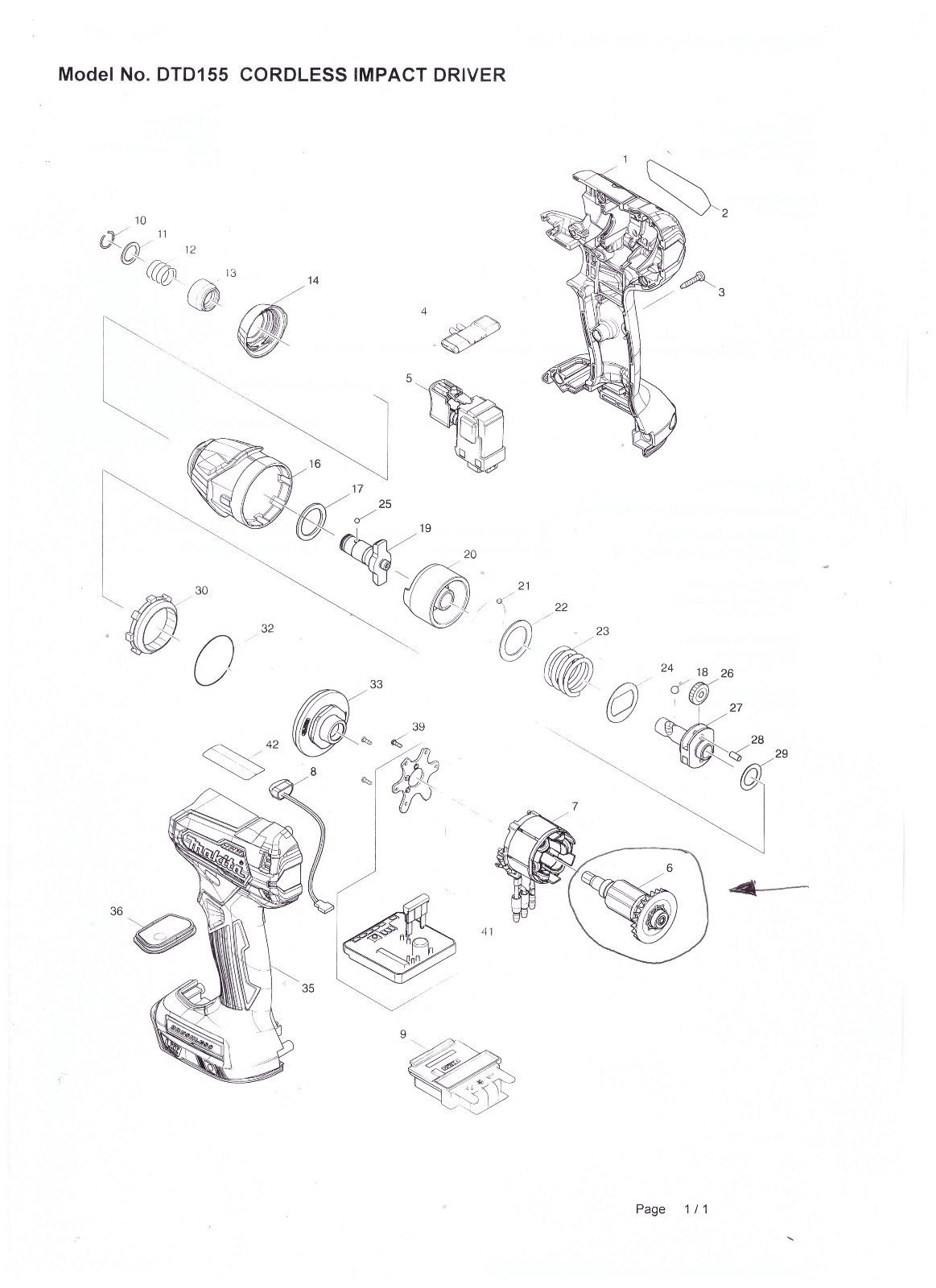 Ny ekte Makita 619415-6 Rotor for DTD155Z DTD155