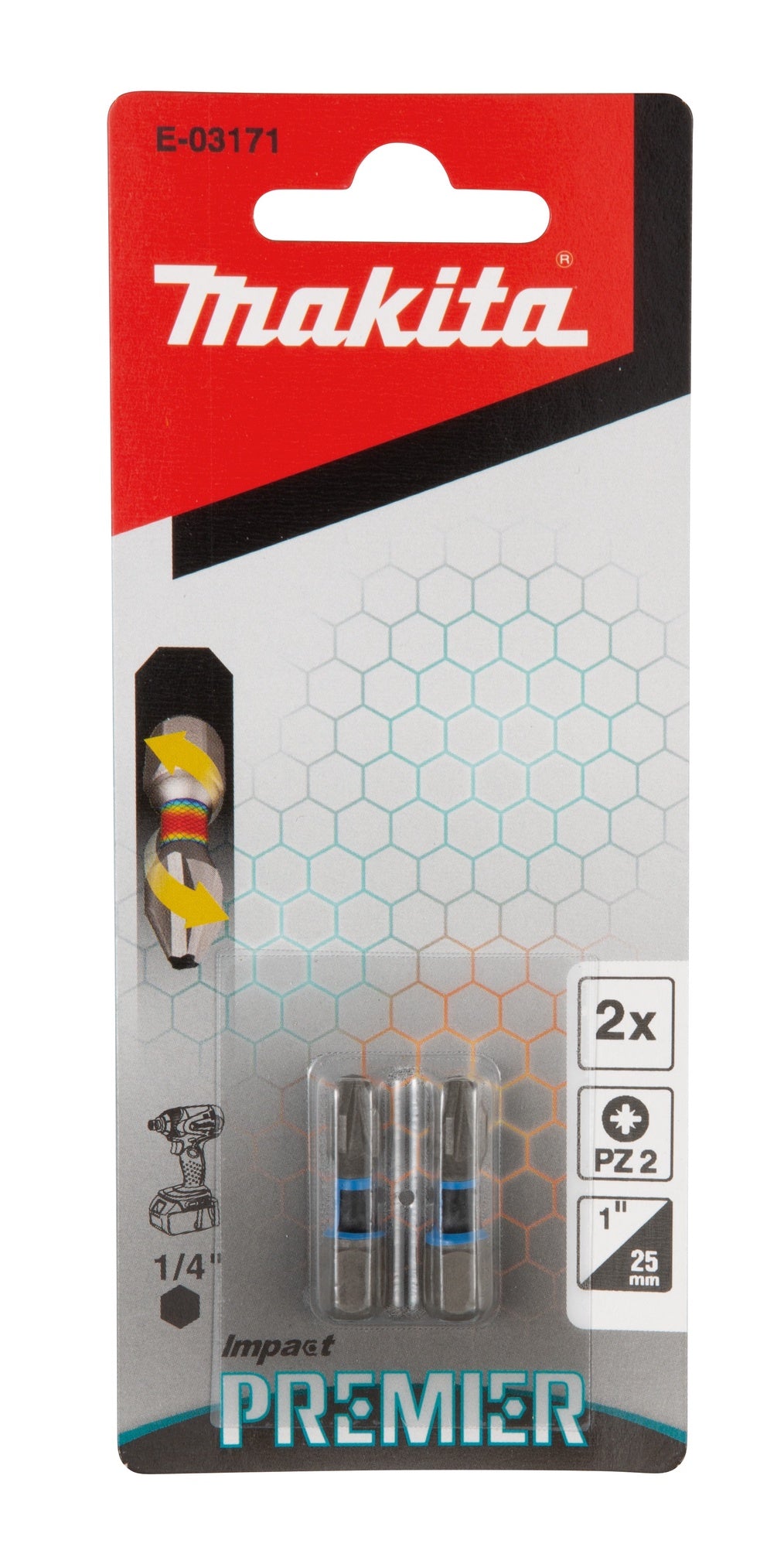 Nouveau authentique Makita E-03171 Impact Premier Bit Bit PZ2, 25 mm