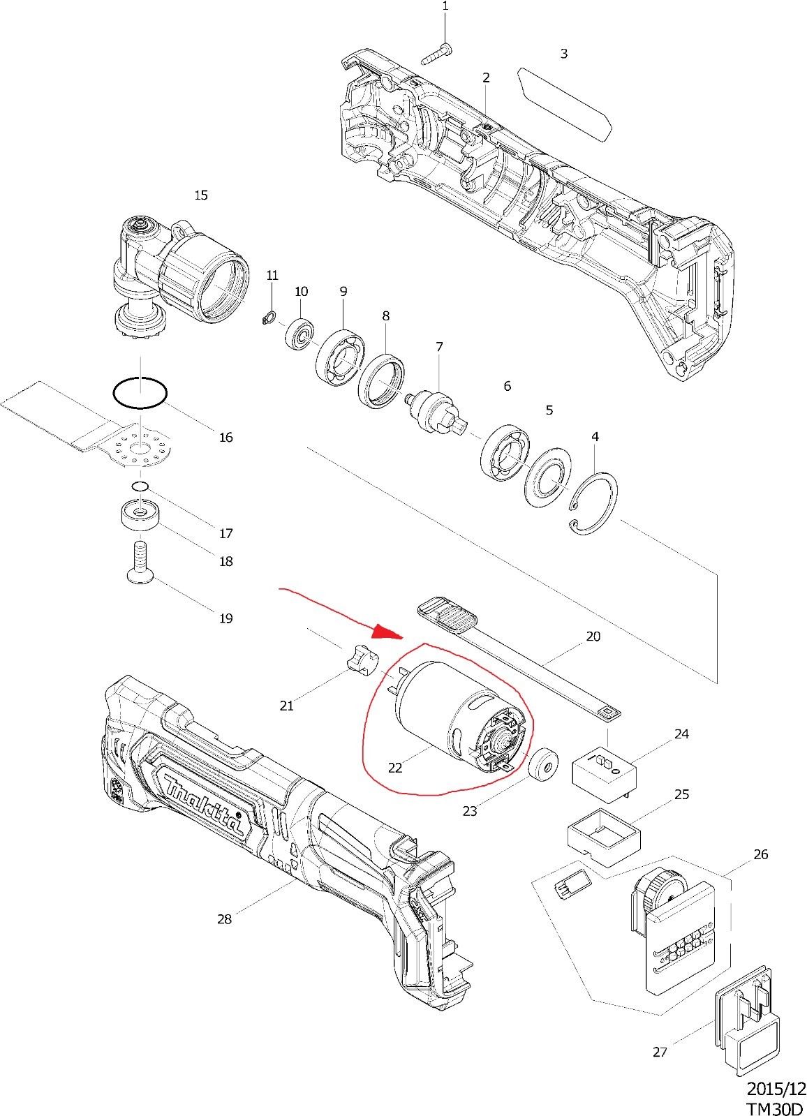 Ny äkta Makita 629221-1-motor för TM30D