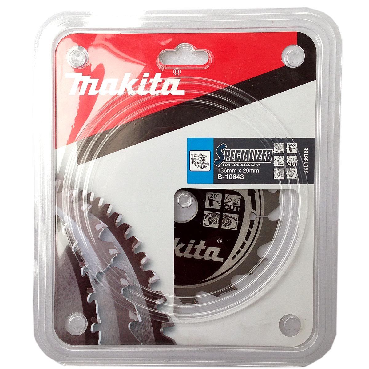 Nouveau authentique Makita B-10643 136 mm x 20 mm x 1,5 mm 16t Saw Circular Blade DSS501