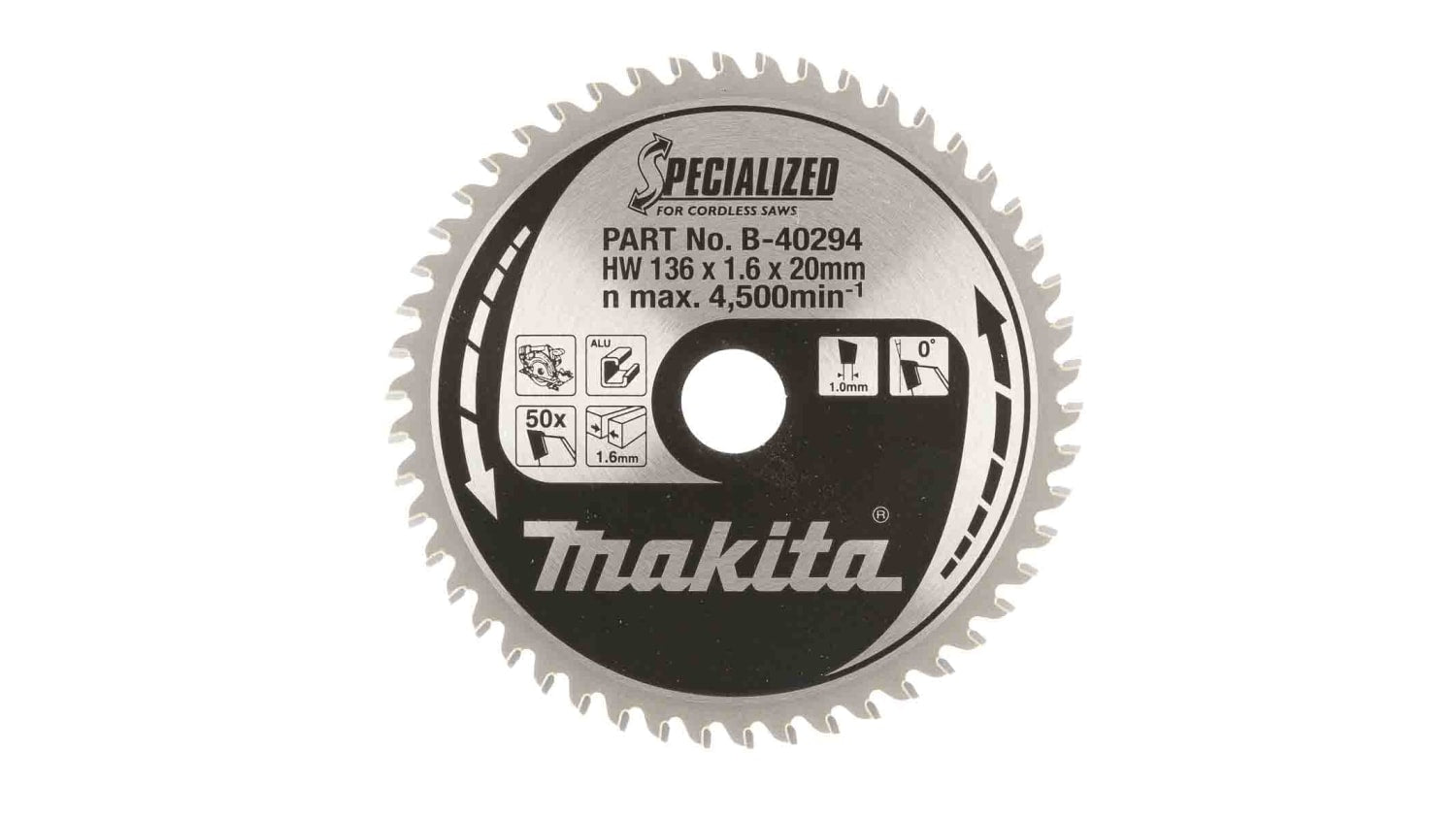 Nieuwe echte Makita B-40294 Circulaire snijzaagmes 136 mm x 20 mm x 1,6 mm 50t