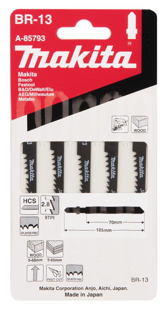 New Genuine Makita A-85793 Jigsaw Blade BR-13 64mm HCS 5pcs