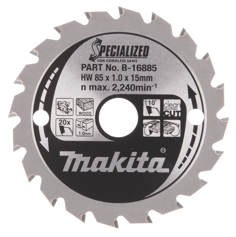 New Genuine Makita B-16885 Circular Saw Blade HM 85mm x 15mm x 1,0mm 20T