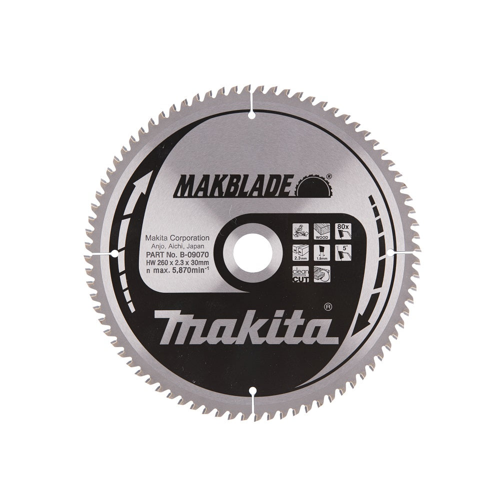 Nouveau authentique Makita B-09070 Circulat Saw Makblade 260 mm x30 mm x 2,3 mm 80T