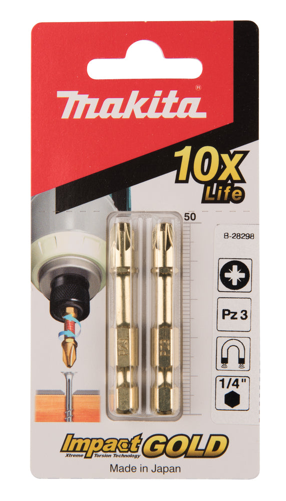 Nya äkta Makita 2-paket B-28298 Impact Gold Torsion Bit PZ3 50mm (4 st)