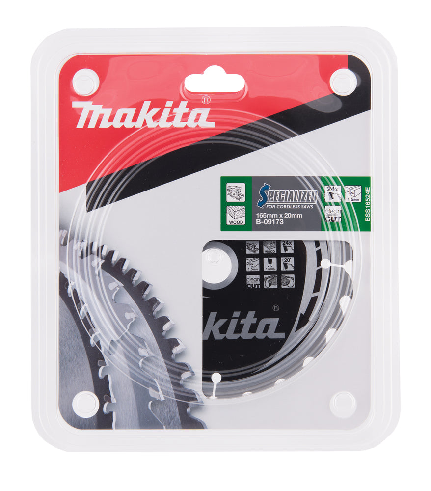 Uusi Makita B-09173 SAW Blade HM langattomille sahoille 165 mm x 20 mm x 1,5 mm 24T