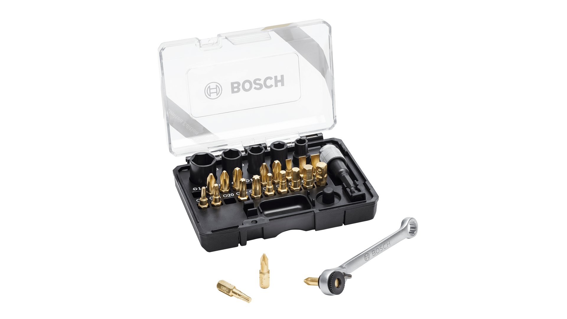 Uusi aito Bosch 2607017459 27 PCS -ruuvitaltta ja räikkä Set Limited