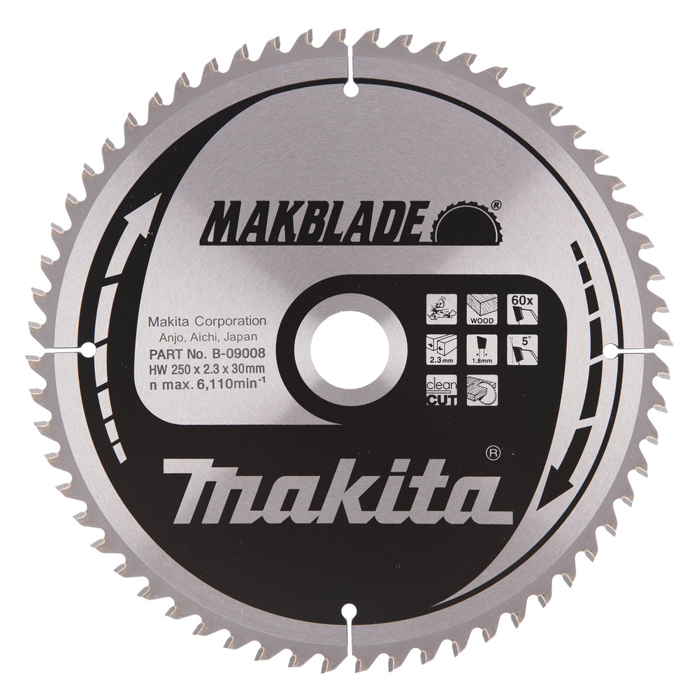 Новое оригинальное полотно для торцовочной пилы Makita B-09008 Makblade 250 мм x 30 мм x 2,3 мм 60T