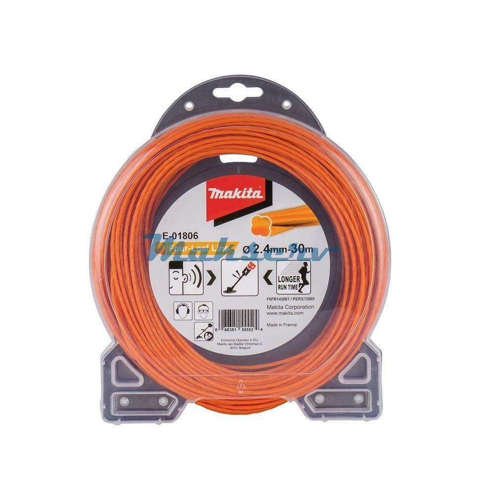 Uusi Makita E-01806 nelilehden nylonjohto 2,4 mm x 30m