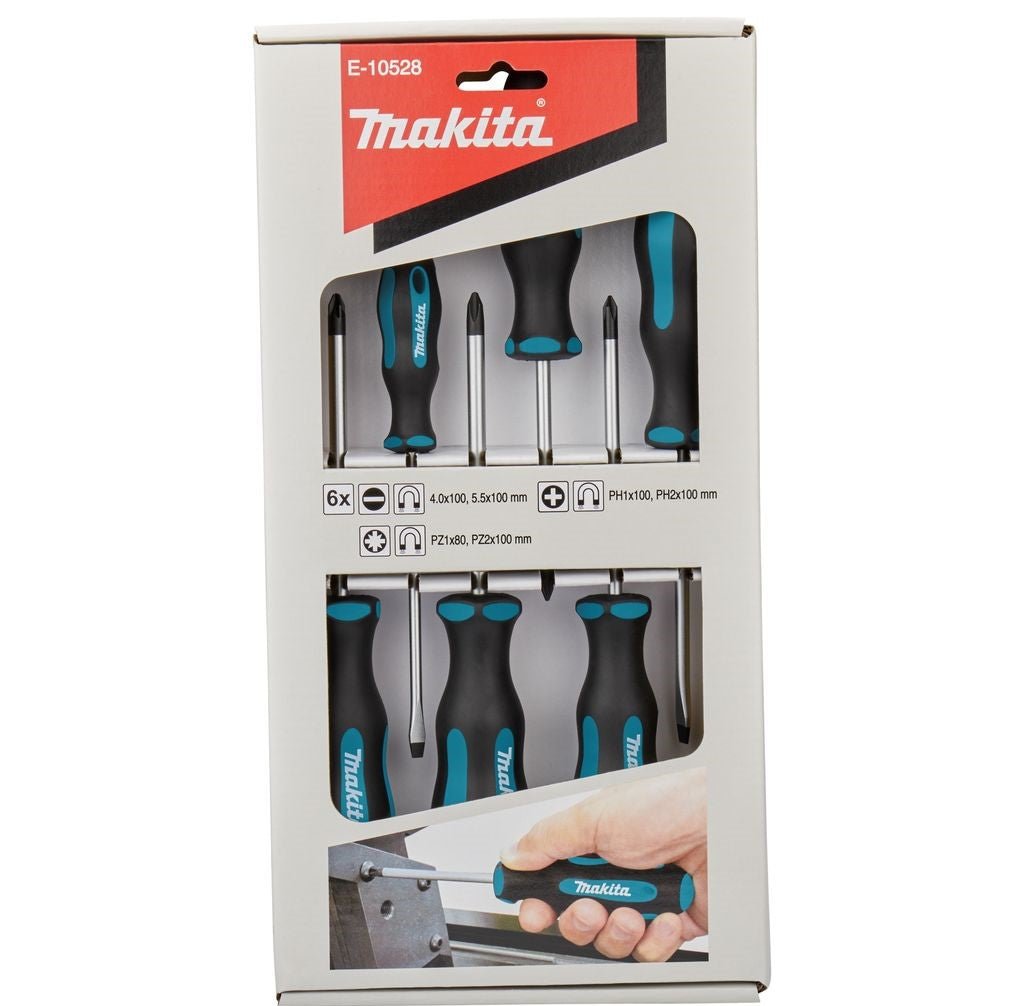 Ny ekte Makita E-10528 Skruedriver SET 6PCS (SL 2PCS+PH 2PCS+PZ 2PC)