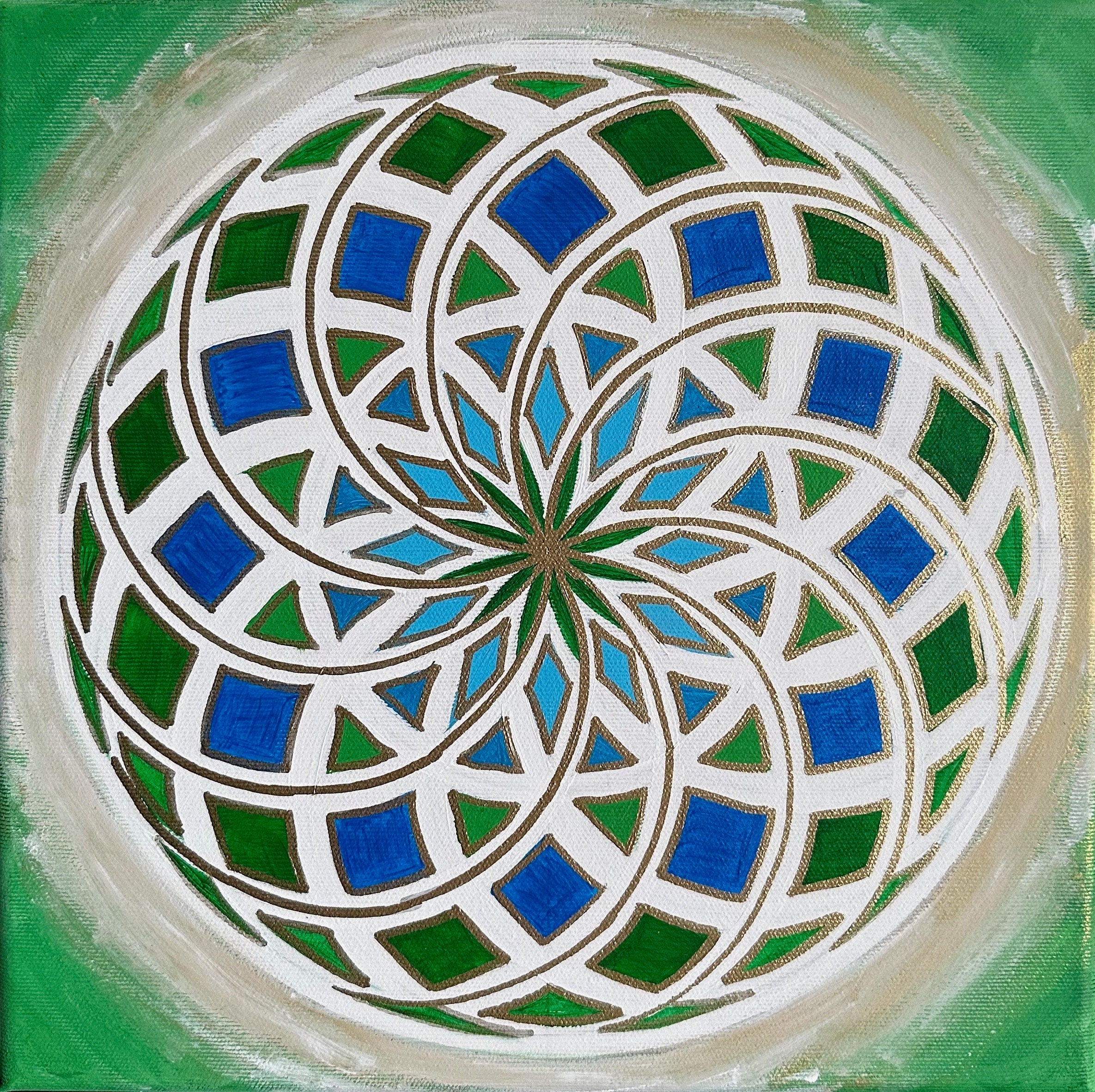 Akryl Torus Energy Målning, Mandala, Sacred Geometry