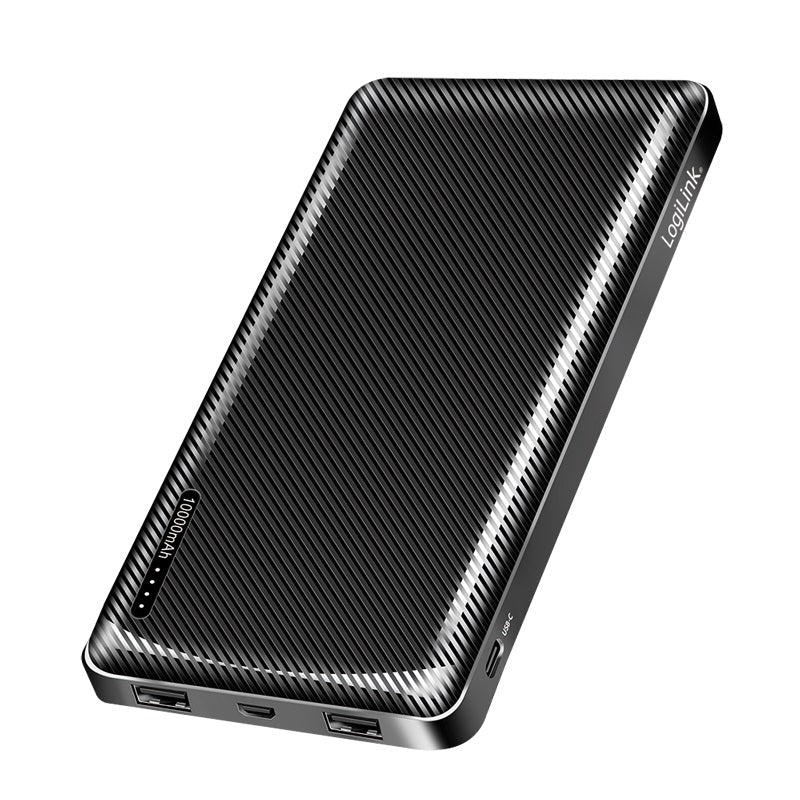 Logilink PA0316 — Power bank, Li-Po, 2x USB-A, USB-C, 10000 mAh, Black