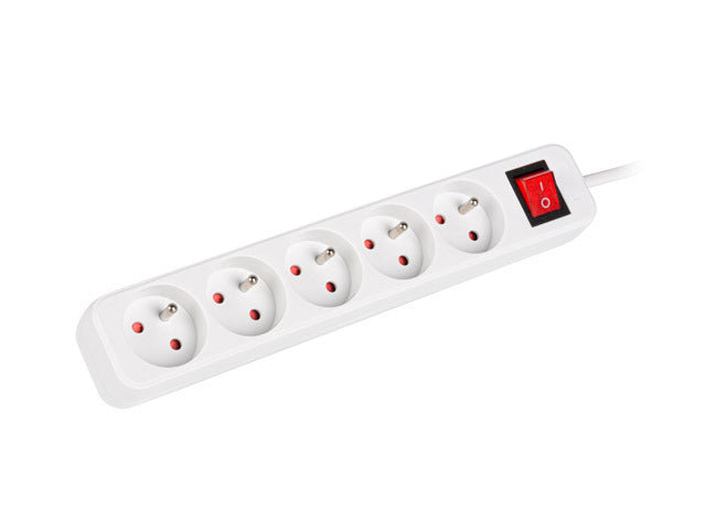 Lanberg PS1-05E-0300-W — Cable Power Strip, 5X French Outlets with Switch, Quality-Grade Copper, 3 m