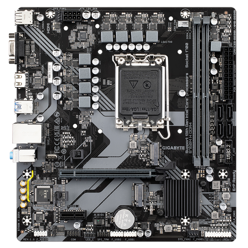 Gigabyte B760M H DDR4 1.0 M/B, Processor family Intel, Processor socket LGA1700, DDR4 DIMM