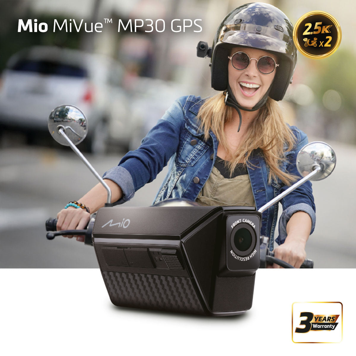 Mio MiVue MP30 Dual 2.5K Rider Dash Cam, GPS (satellite)