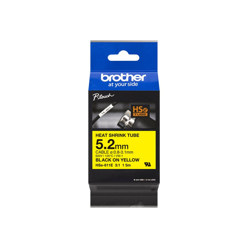 Brother HSe-611E Heat shrink tube, Black On Yellow, TZe, Roll (0.52 cm x 1.5 m)