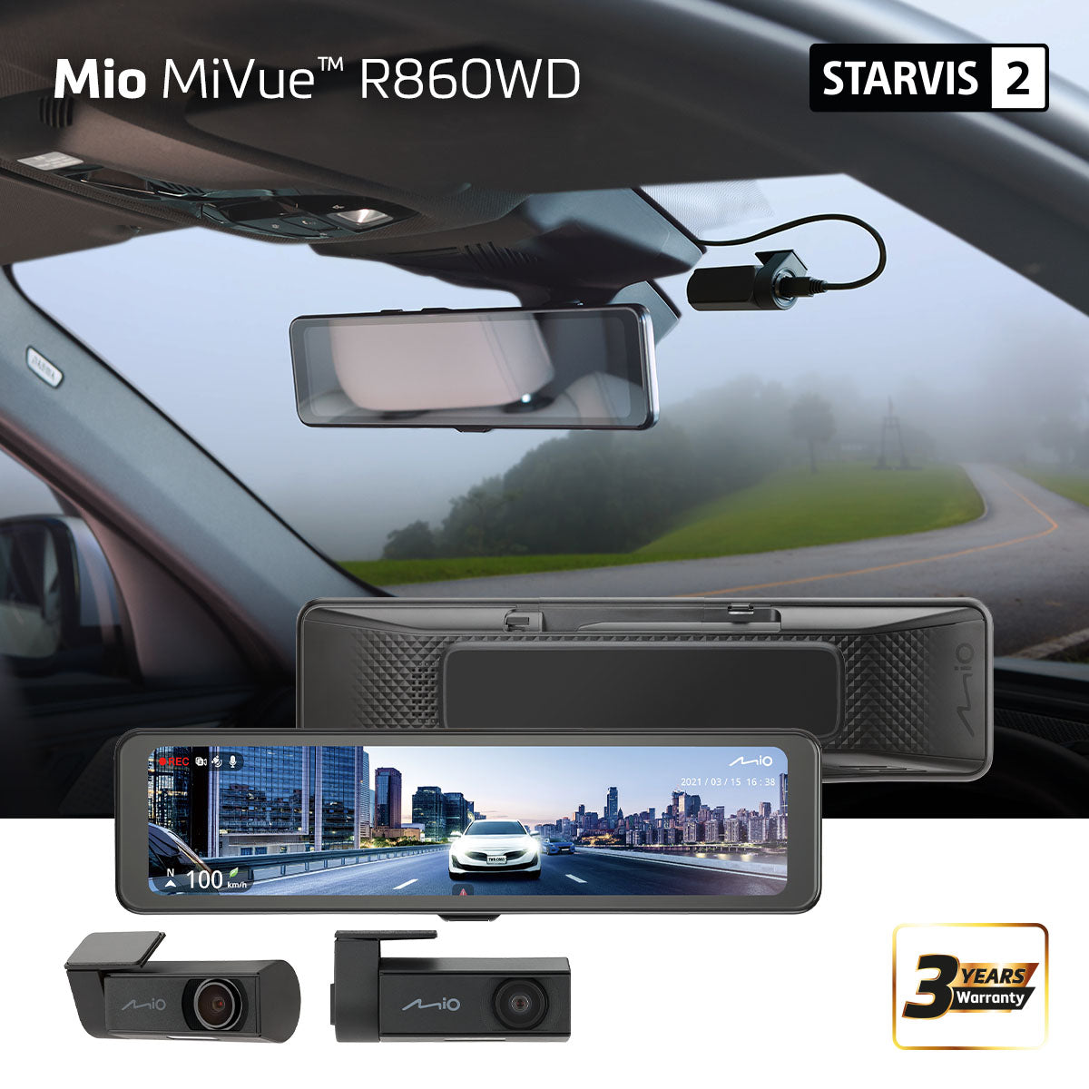 Mio MiVue R860WD, Dash Cam, GPS, Wi-Fi, Audio recorder