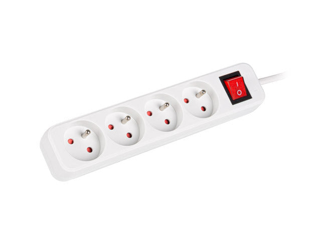 Lanberg PS1-04E-0150-W — Cable Power Strip, 4X French Outlets with Switch, Quality-Grade Copper, 1.5 m