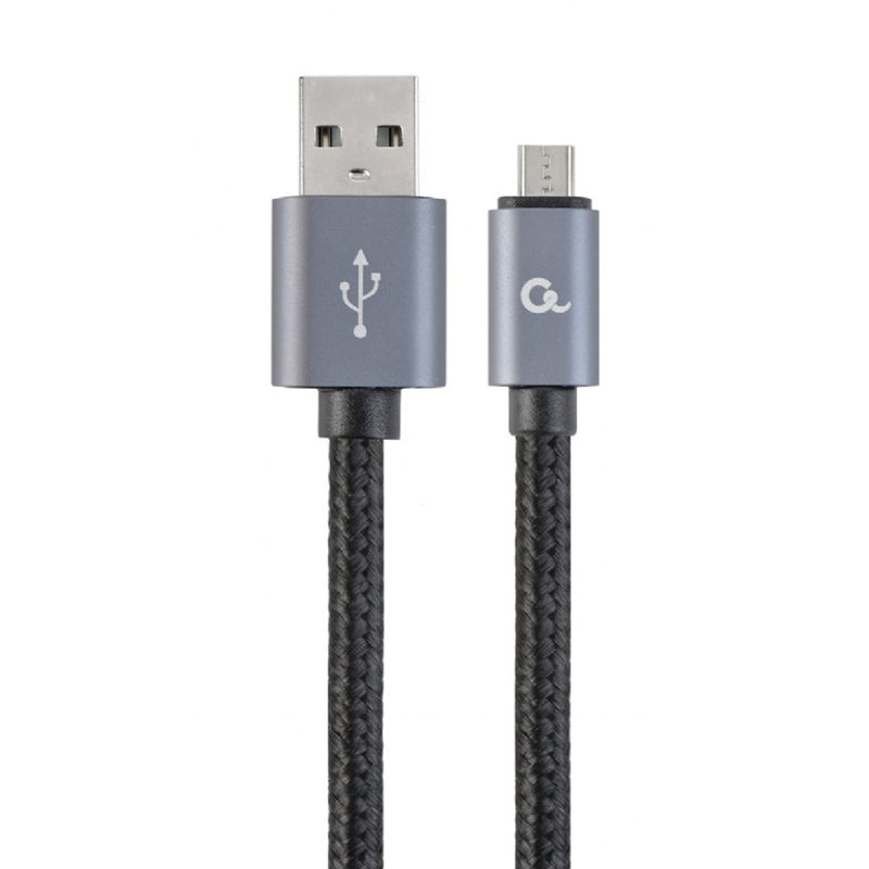 Cablexpert Cotton Braided Micro-USB Cable with Metal Connectors, 1.8 m, Black, Blister