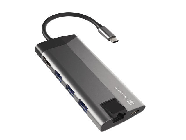 Natec NMP-1690 — USB-C Multiport Adapter, Grey, USB Type-C, 0.15 m