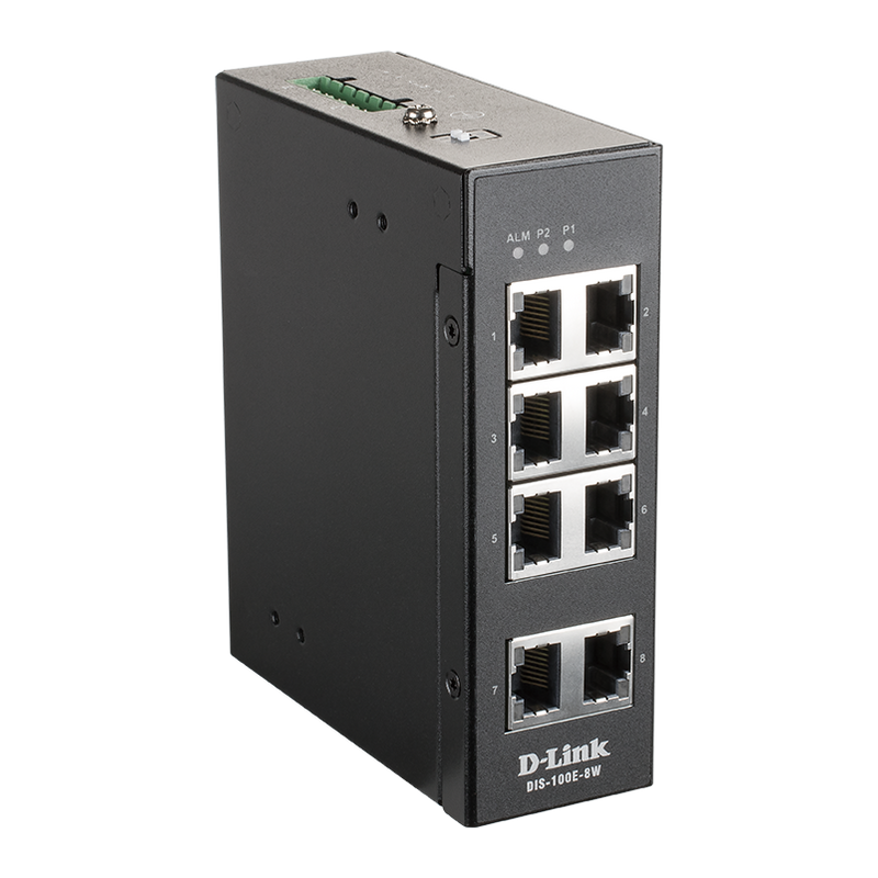 D-Link DIS-100E-8W — Industrial Fast Ethernet Switch, Unmanaged, Wall mountable, 60 month(s)