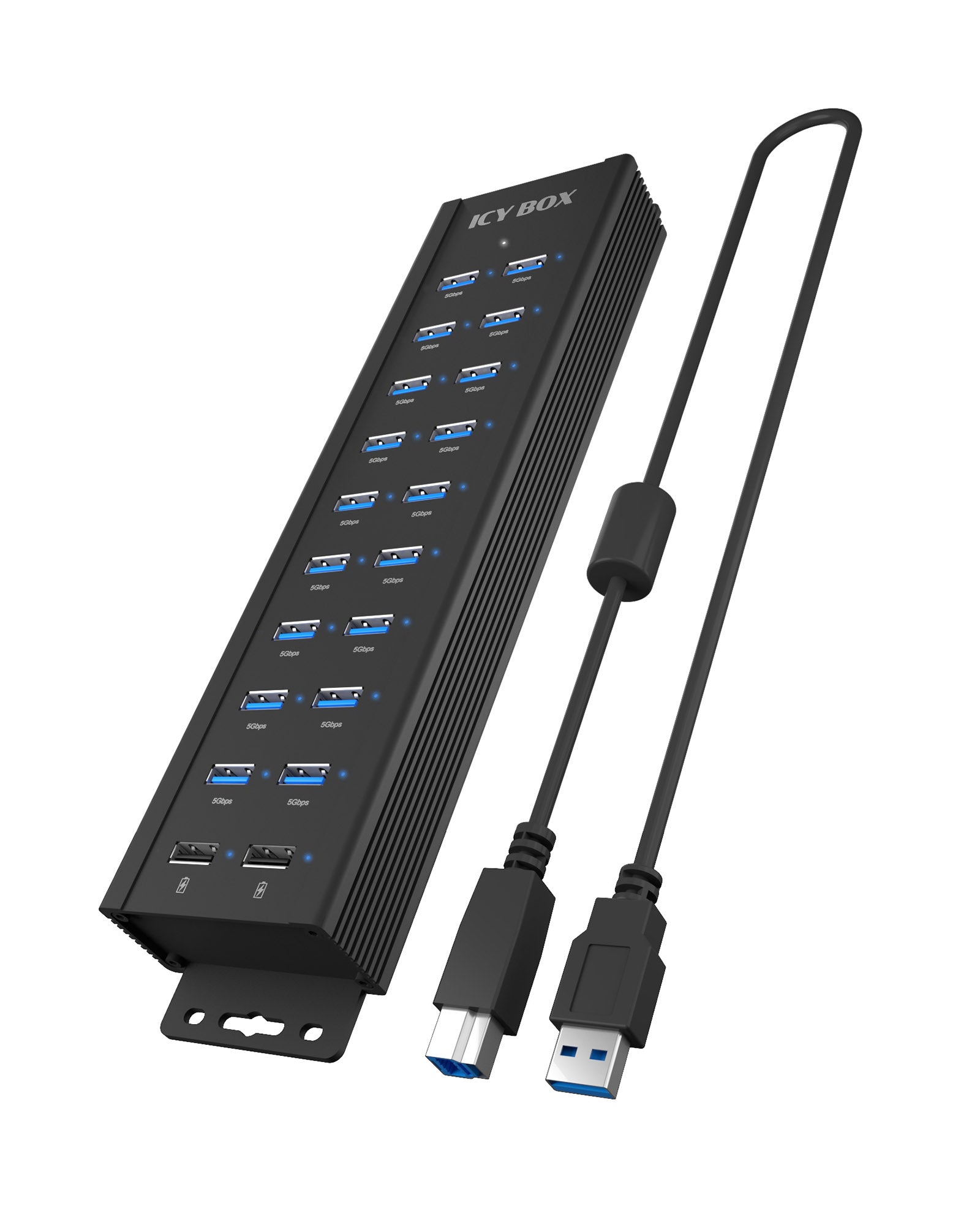 Raidsonic IB-HUB1720-U3 — 20-in-1 USB HUB with power supply, on/off button and mounting brackets