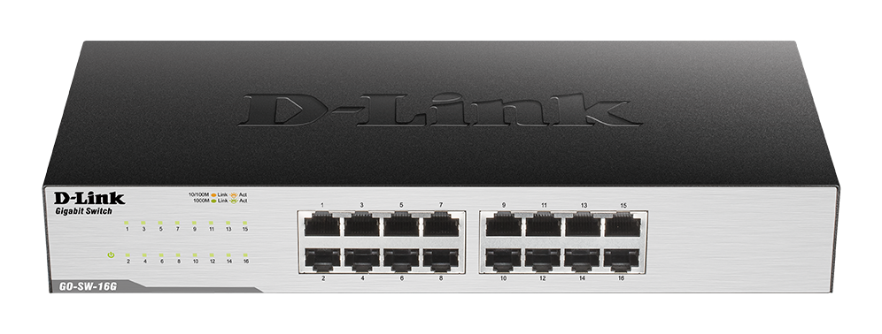 D-Link GO-SW-16G/E — 16-Port Gigabit Easy Desktop Switch, Unmanaged, Desktop/Rackmountable, 24 month(s)