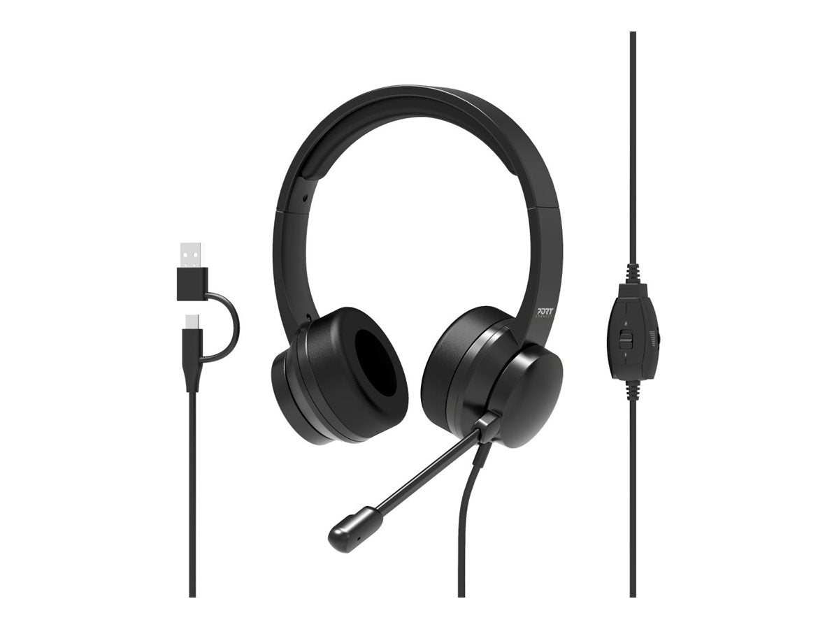 PORT CONNECT USB Comfortable Stereo Office Microphone Headset, Built-in microphone, Wired, Black