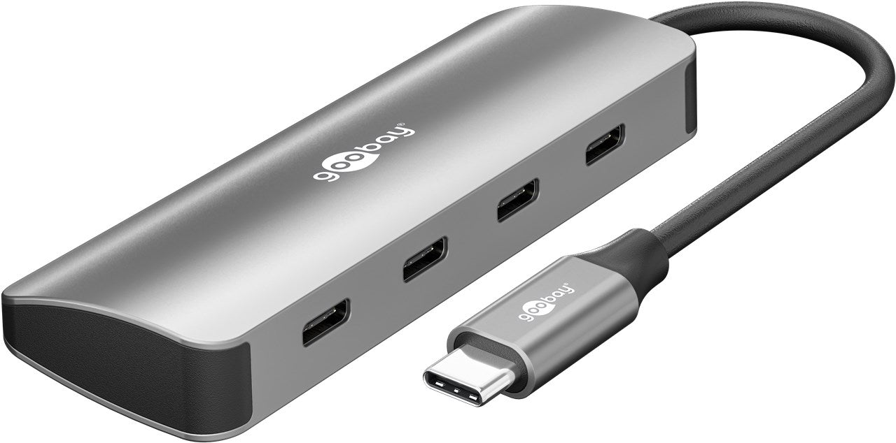 Goobay 76565 — Slim 4-Port USB-Hub, USB-C auf USB-C, 10 Gbit/s, Grey