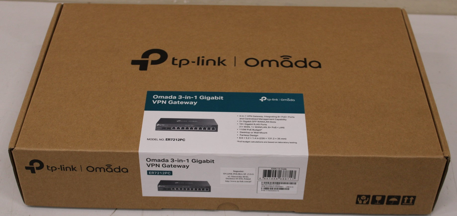 TP-LINK ER7212PC — Omada 3-in-1 Gigabit VPN Router, 802.1q, 10/100/1000 Mbit/s, Ethernet LAN (RJ-45) ports 8